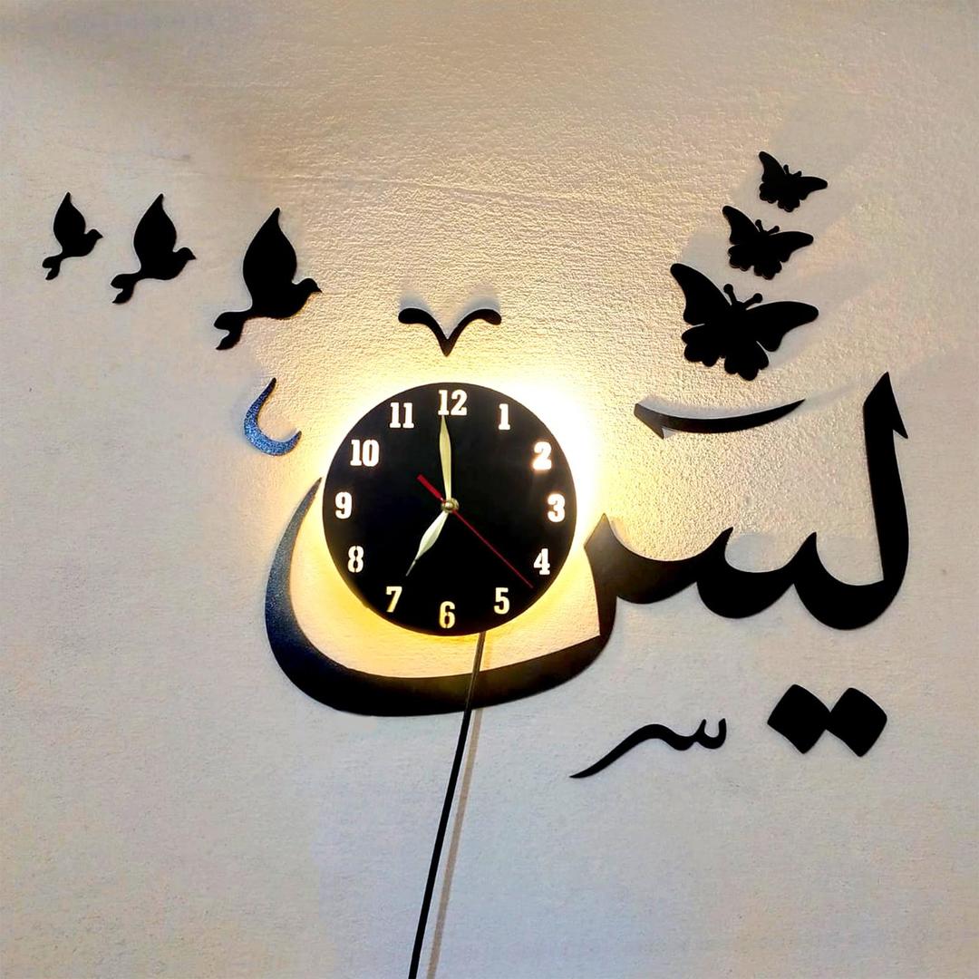 Home Decor 3D Laser Cut Backlit Wall Clock Black 8"