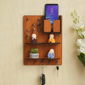 Wooden Wall Key & Phone Holder with Hooks