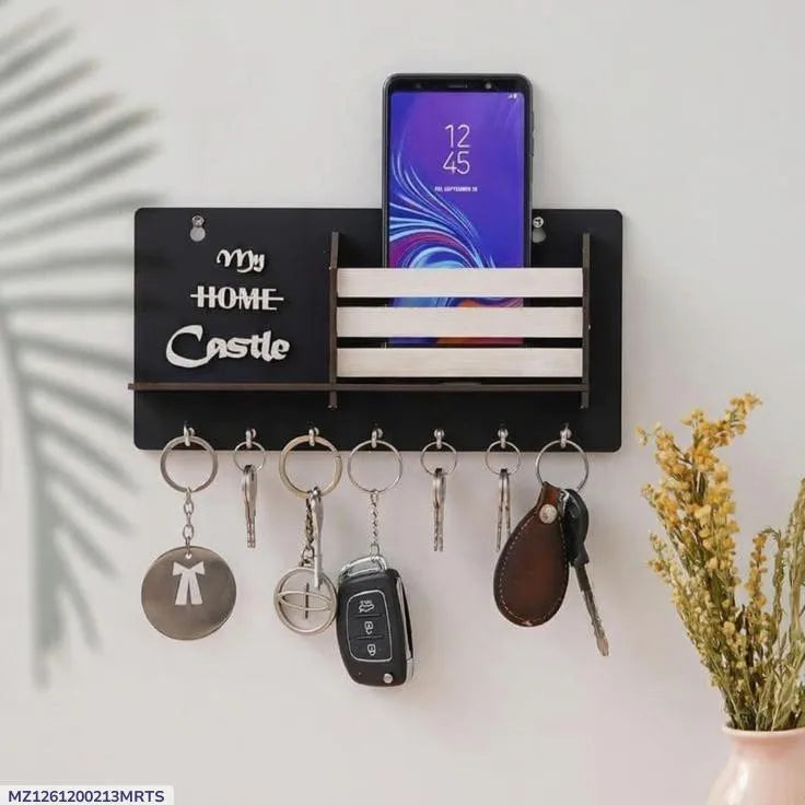 Wall-Mounted Key & Phone Holder Castle Design Black