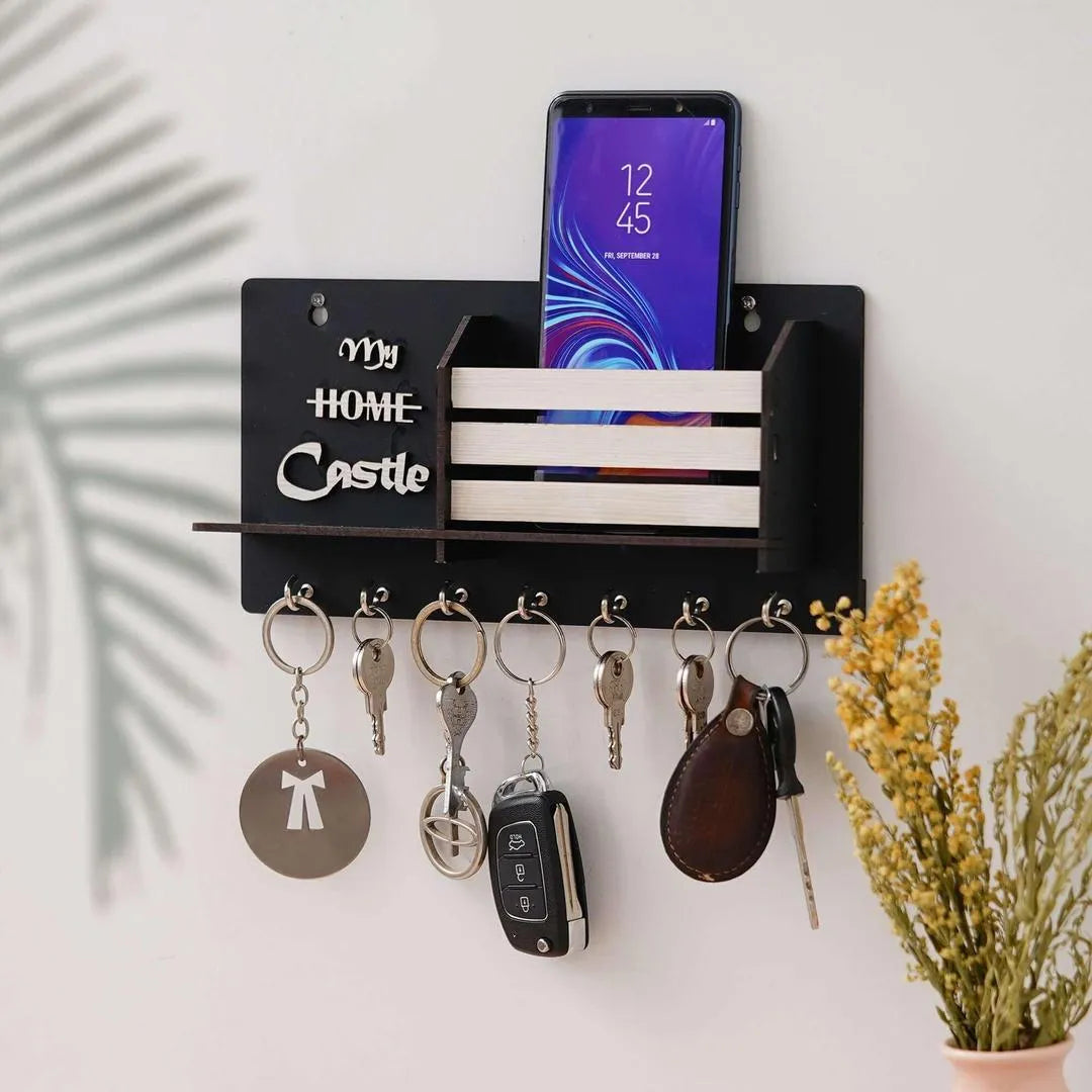 Wall-Mounted Key & Phone Holder Castle Design Black