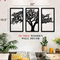 3D Tree Wall Art Set of 3 Modern Wooden Decor
