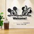 3D Mickey Minnie Wooden Wall Decor Welcome Black