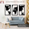 3D Wooden World Map Wall Art Set Modern Stylish
