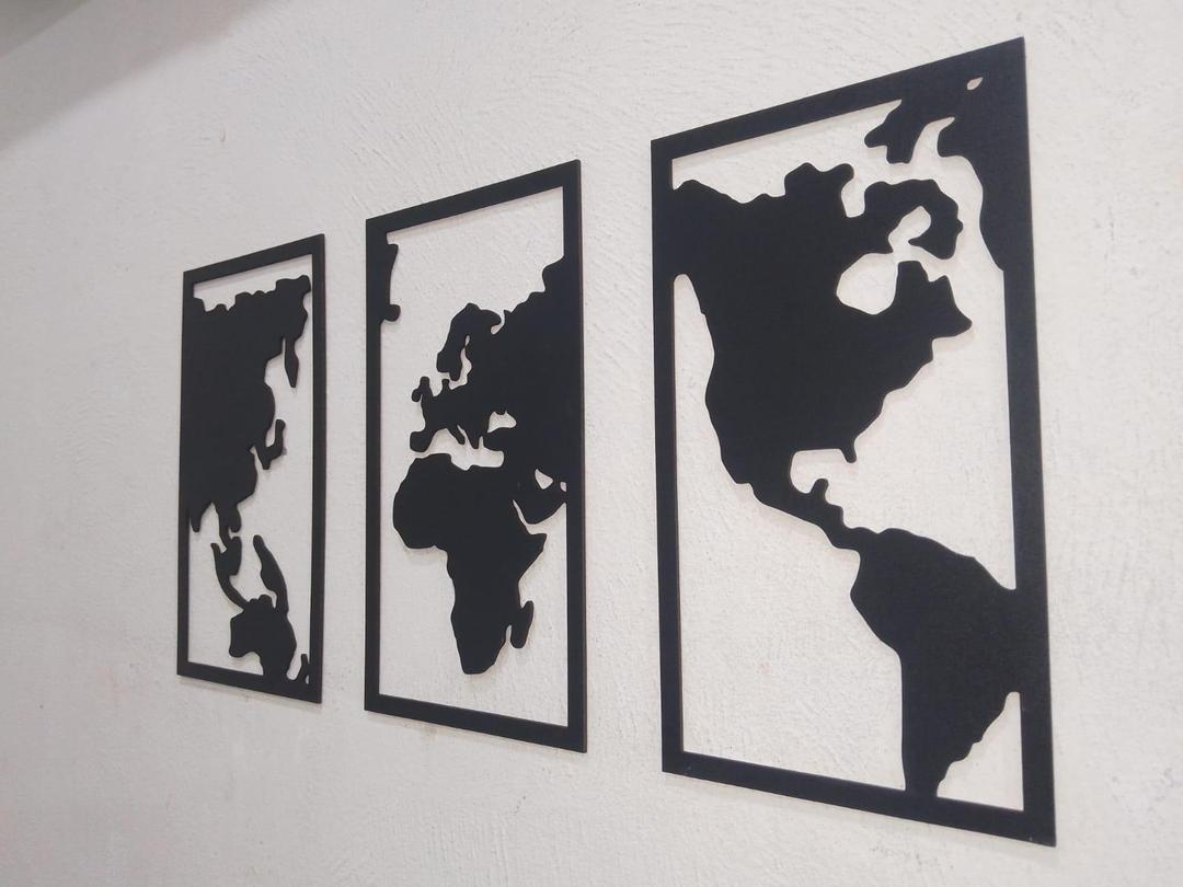 3D Wooden World Map Wall Art Set Modern Stylish