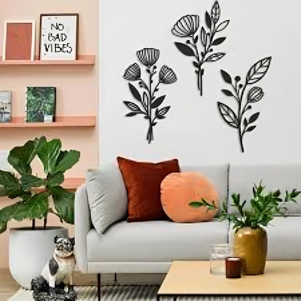 Black Laser Cut Floral Wall Art Set of 3