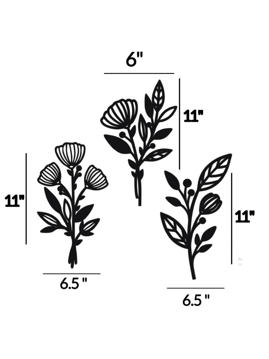 Black Laser Cut Floral Wall Art Set of 3