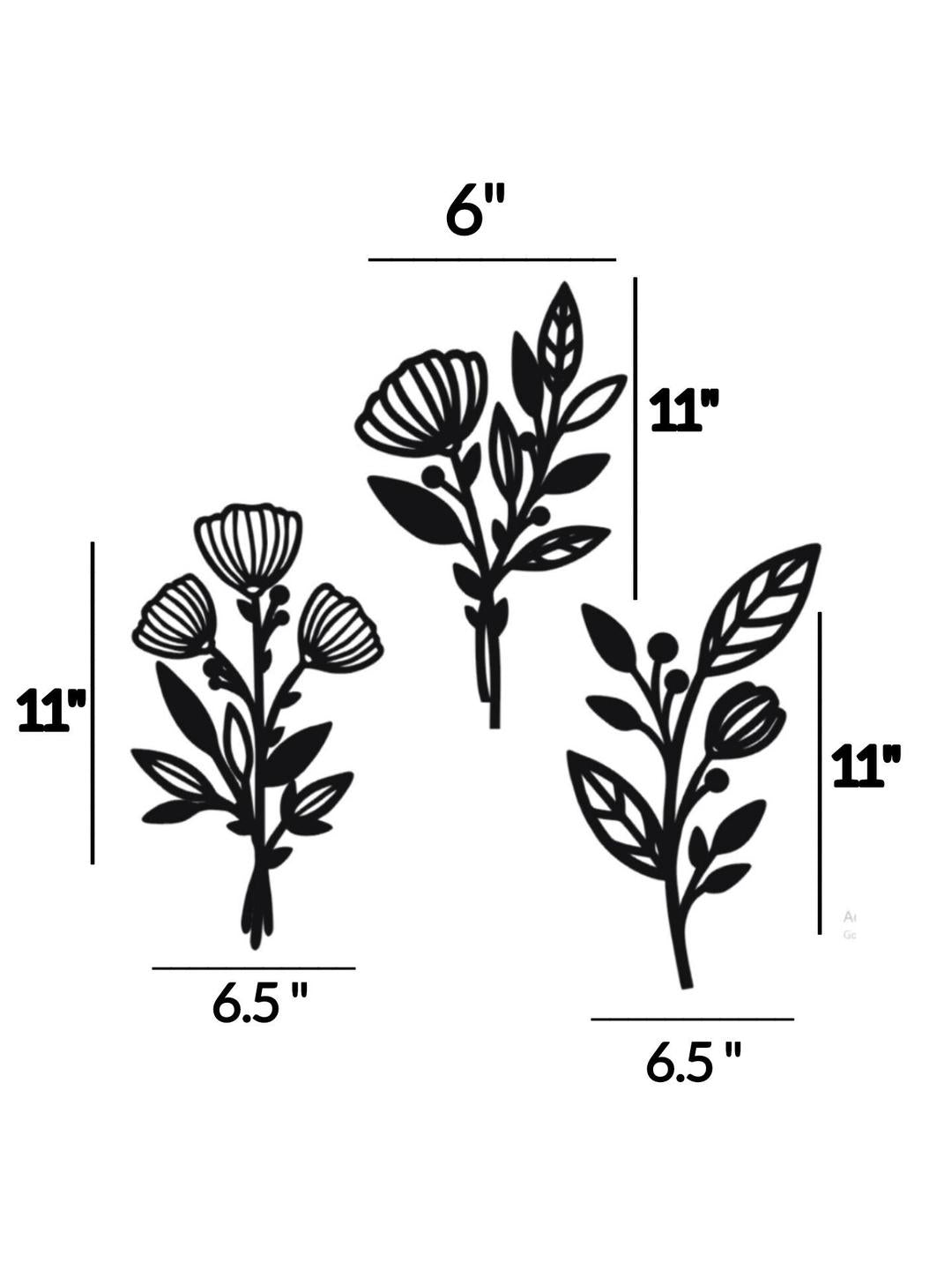 Black Laser Cut Floral Wall Art Set of 3