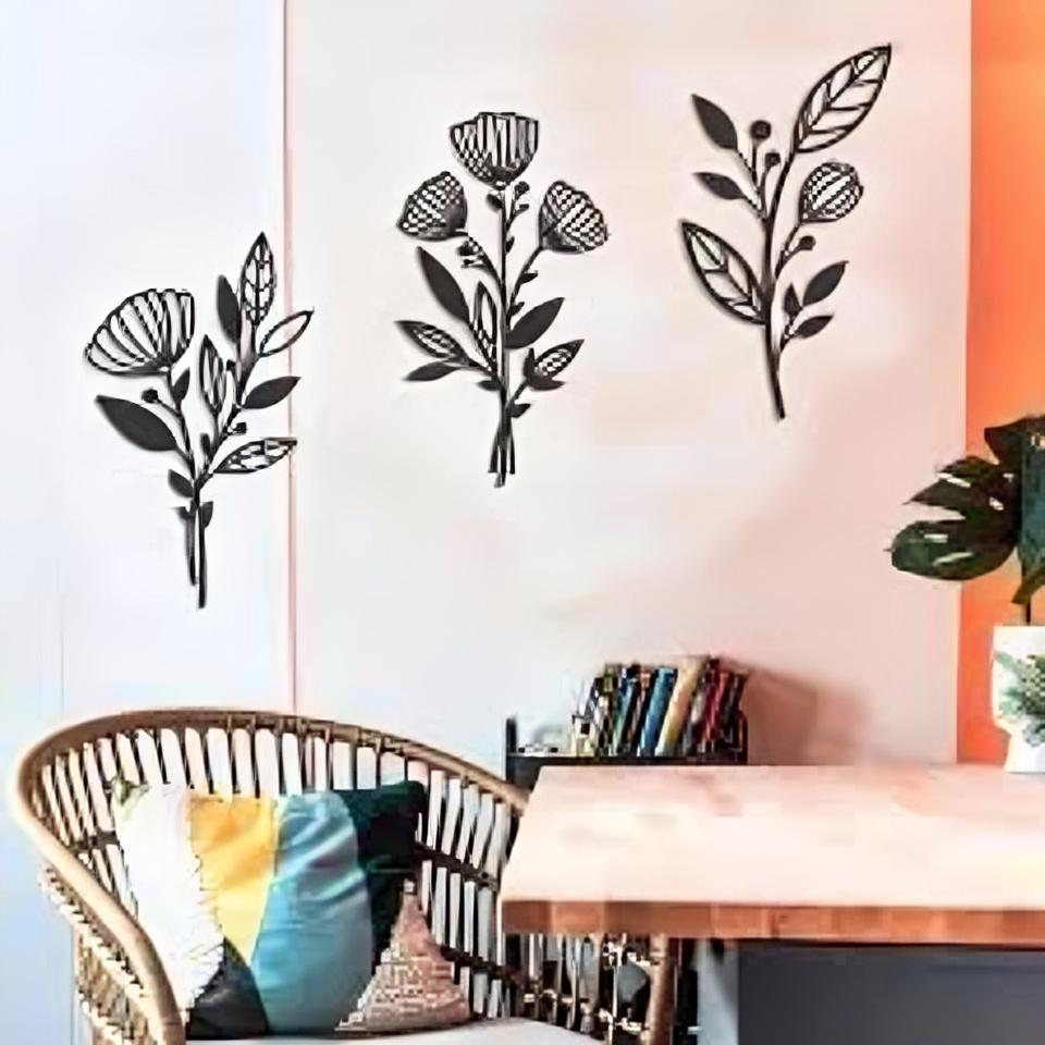 Black Laser Cut Floral Wall Art Set of 3