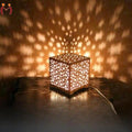 Star Design Laser Cut Wooden Table Lamp Golden Warm Glow