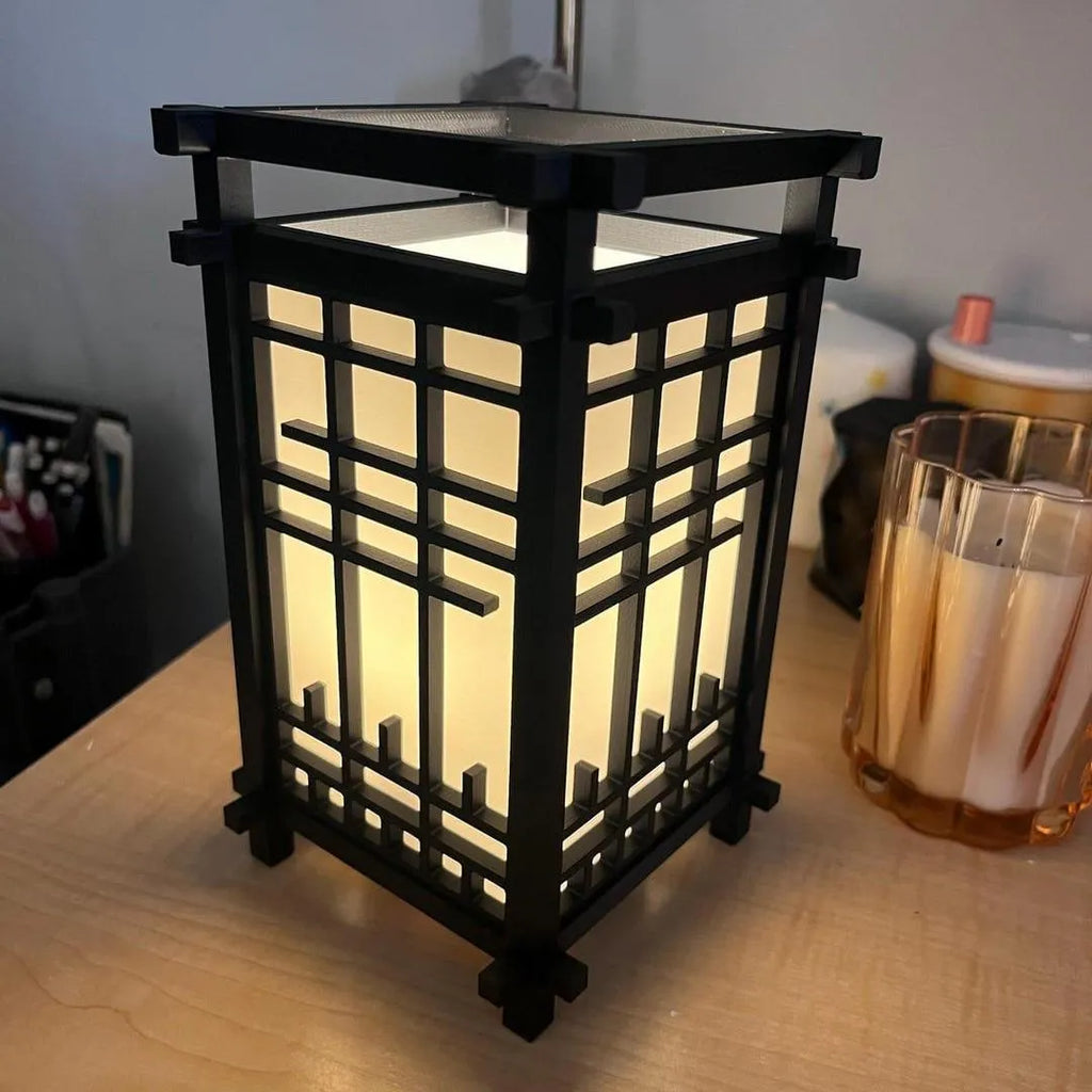 Japanese Shoji Table Lamp Warm Golden Glow 10x5x2"