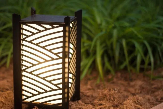 Black Wooden Side Table Lamp with Golden Glow