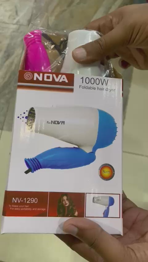 Nova Hair Dryer NV 1290 | Quick Dry Foldable Hair Dryer | Fast Heat Compact Travel Dryer
